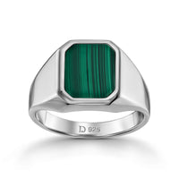 SIGNET RING MALACHITE OCTAGON 925 SILVER RHODIUM-PLATED - IDENTIM®