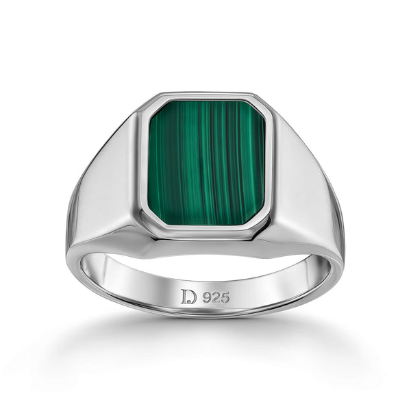 Malachite Octagonal Signet Ring in Silver