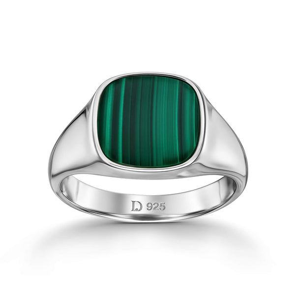 Zegelring van malachiet, vierkante zilveren ring