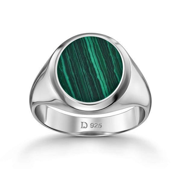 Zegelring van malachiet, ovaal, zilveren ring