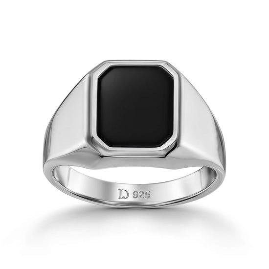 SIGNET RING ONYX OCTAGON 925 SILVER RHODIUM PLATED - IDENTIM®