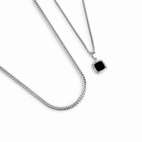 ART NOUVEAU HALSKETTE PANZERKETTE SET 925 SILBER RHODINIERT