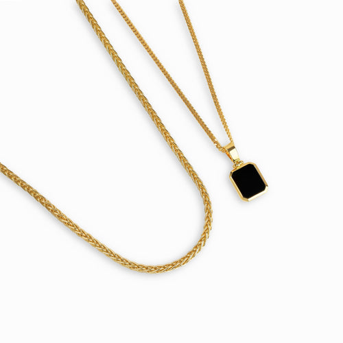 ONYX HALSKETTE ZOPFKETTE SET 925 SILBER 18 KARAT VERGOLDET