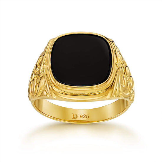 ART NOUVEAU SIGNET RING 925 SILVER 18 CARAT GOLD PLATED - IDENTIM®