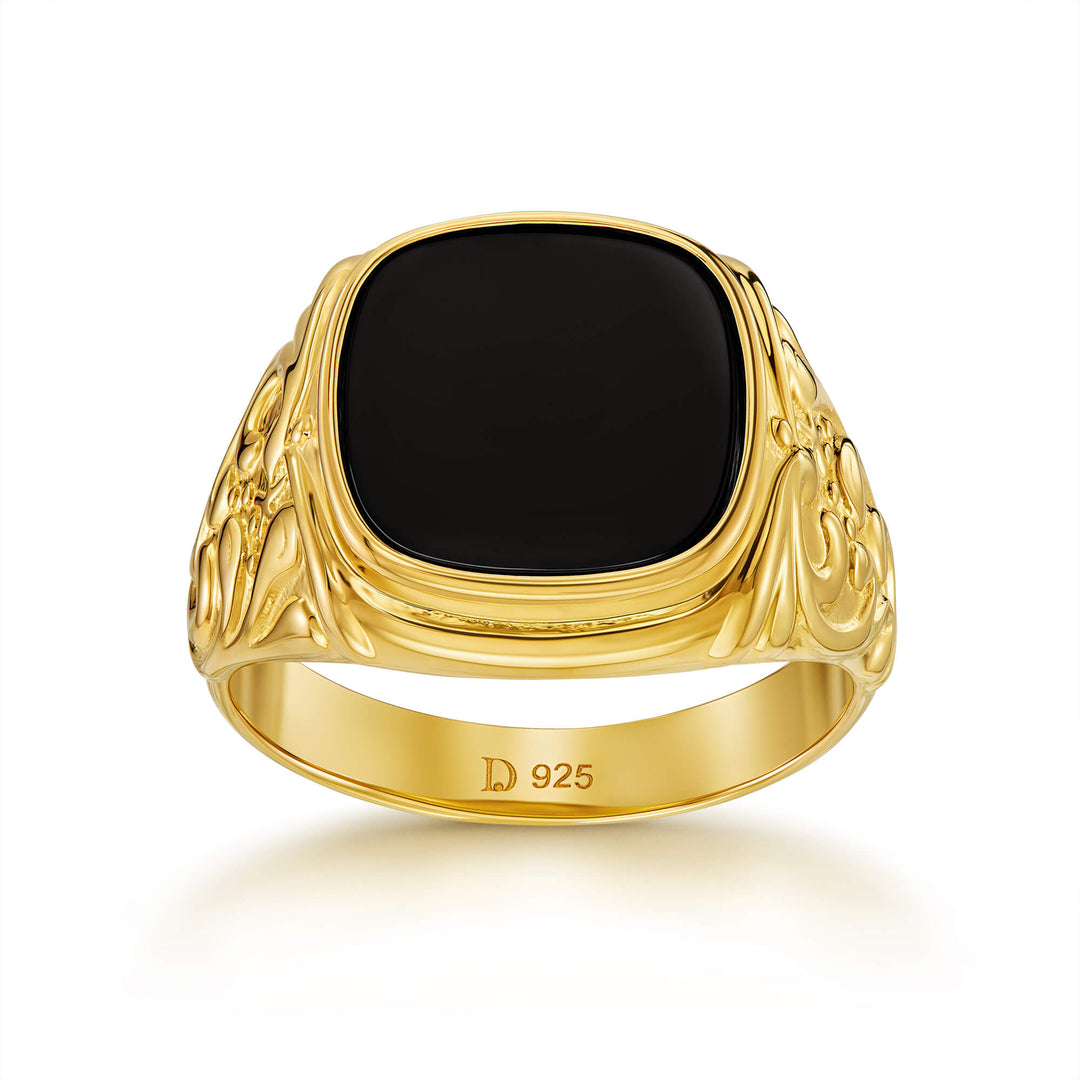 Zegelring Massief Onyx 3.10ct | Goudkleurig,zwart | Heren | 8.9 gr. | t Zegelring Massief Onyx 3.10ct | Goudkleurig,zwart | Heren | 8.9 gr. | t