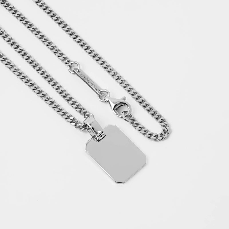 Wisior w kształcie ośmiokąta z grawerowaną płytką, wypolerowany