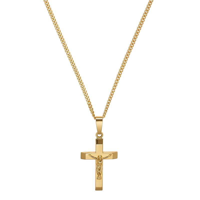 IDENTIM® Herren Halskette Jesus Kreuz Anhänger Korpus Kruzifix 925 Silber  18 Karat Vergoldet