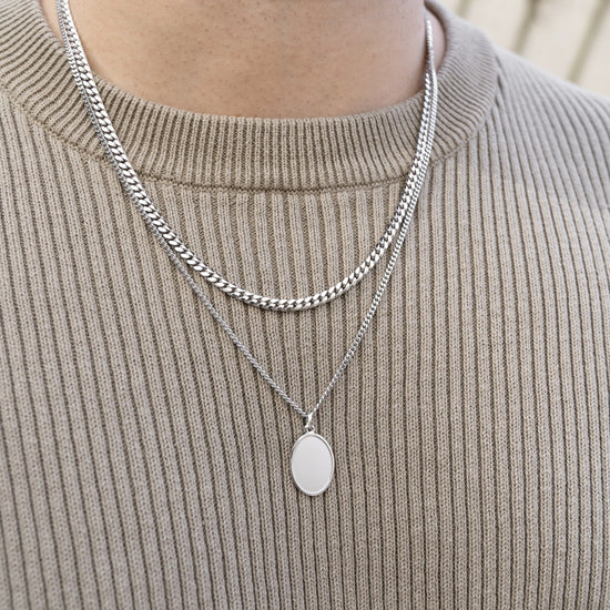 GRAVEERPLAATJE OVAAL COLLIER 925 ZILVER GERHODINEERD - IDENTIM®