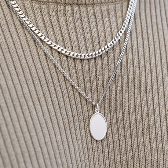 GRAVEERPLAATJE OVAAL COLLIER 925 ZILVER GERHODINEERD - IDENTIM®