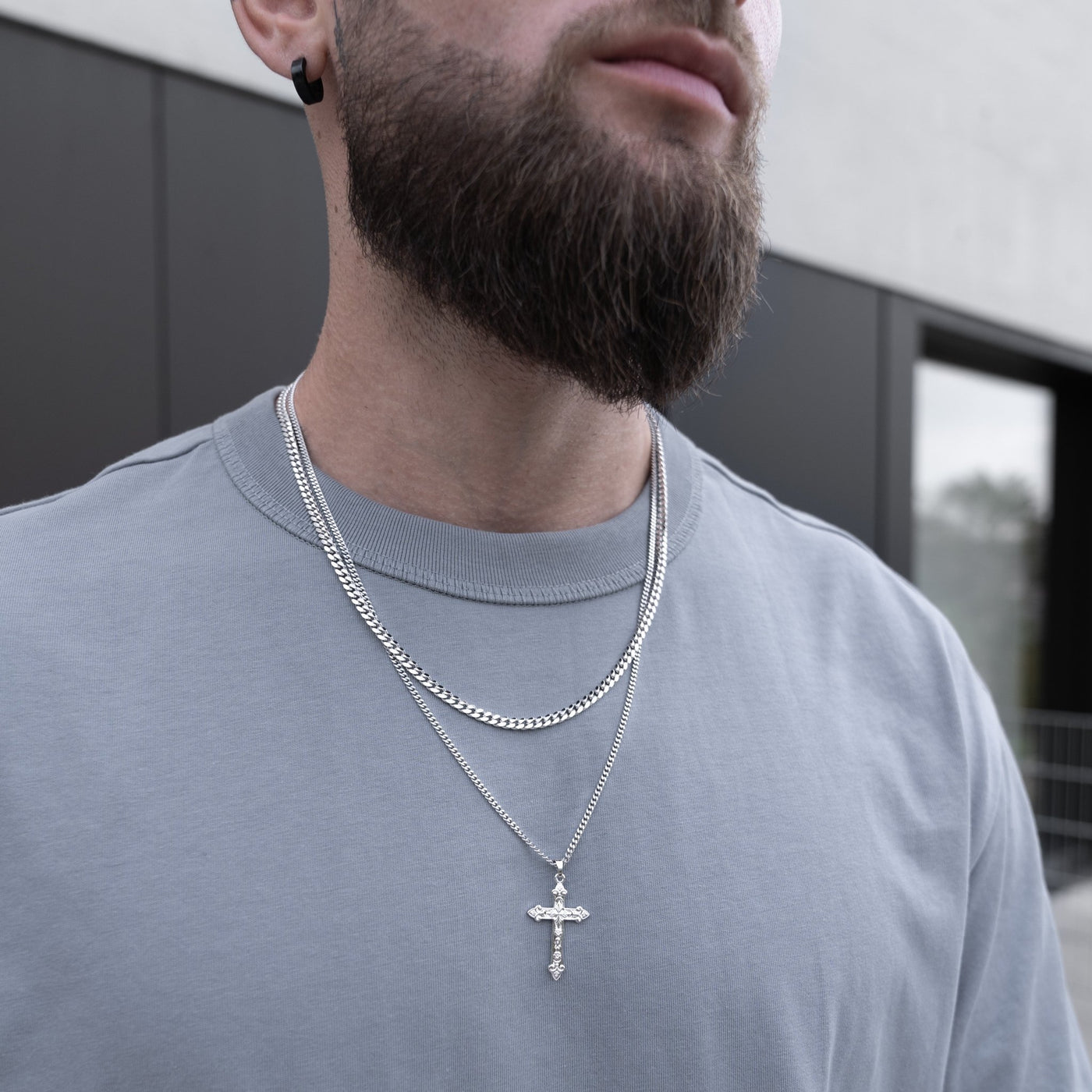 IDENTIM® Herren Halskette Kreuz Anhänger Kruzifix 925 Silber Rhodiniert | Kettenanhänger