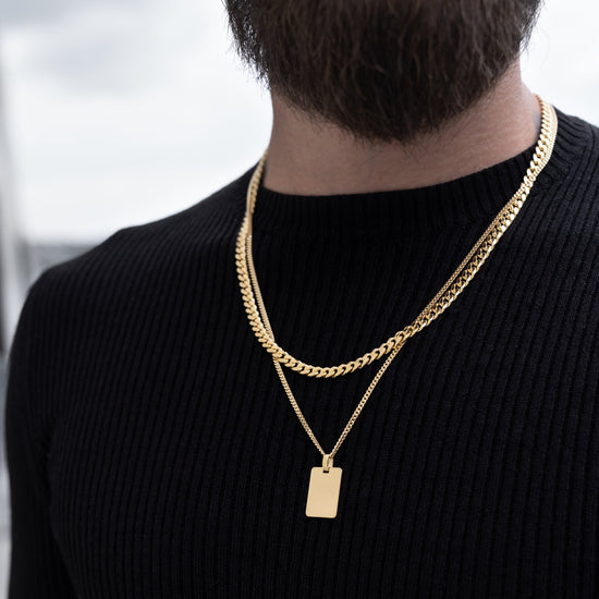 engraving plate rectangular necklace large 925 silver 18 carat gold-plated - IDENTIM®
