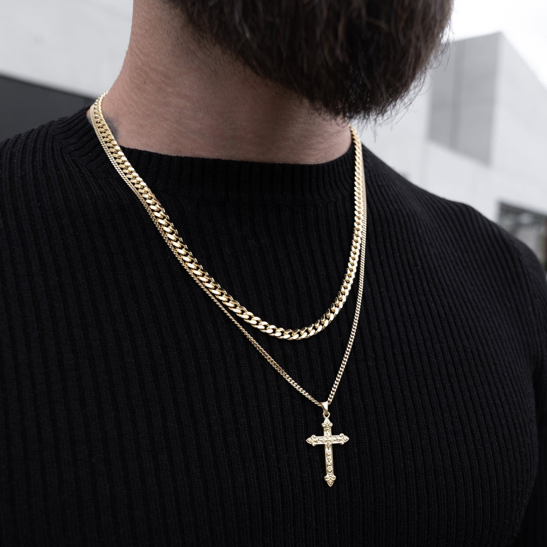 Rajputana Kruis-halsketting voor mannen, gelaagde Cubaanse figaro-ketting, christelijke kruishanger, cadeau voor mannen, jongens, vriend, 20/22 Zoll