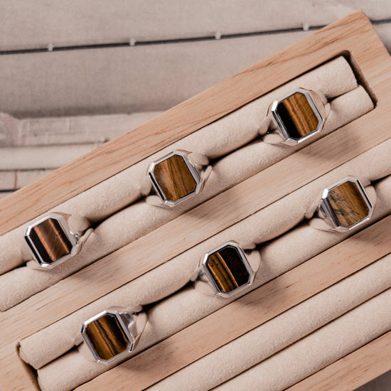 SIGNET RING TIGER EYE OCTAGON 925 SILVER RHODIUM PLATED - IDENTIM®