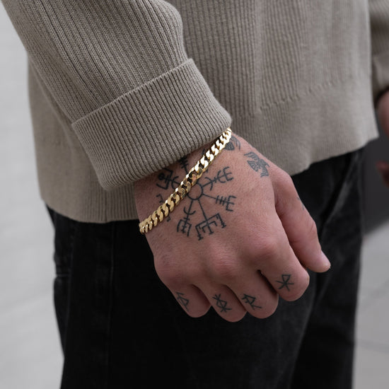 CURB CHAIN BRACELET 7.80MM 925 SILVER 18 CARAT GOLD PLATED - IDENTIM®