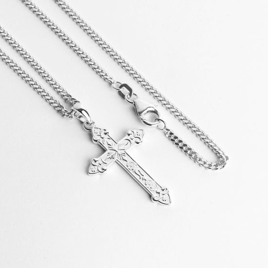 KREUZ HALSKETTE ORNAMENTE 925 SILBER RHODINIERT - IDENTIM®