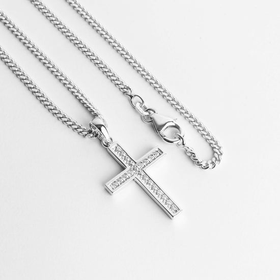 KRUIS COLLIER ICED OUT 925 ZILVER GERHODINEERD - IDENTIM®