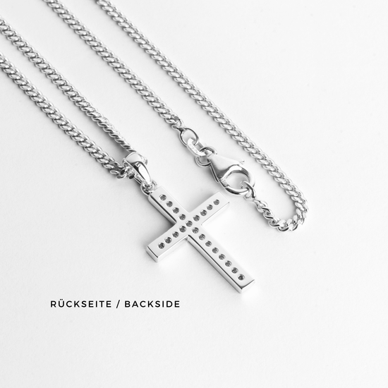 KRUIS COLLIER ICED OUT 925 ZILVER GERHODINEERD - IDENTIM®