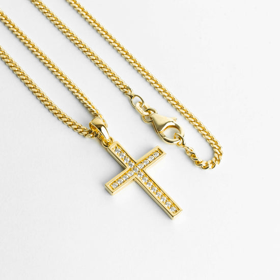 KREUZ HALSKETTE ICED OUT 925 SILBER 18 KARAT VERGOLDET - IDENTIM®