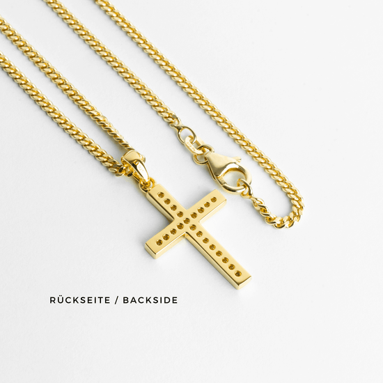 KREUZ HALSKETTE ICED OUT 925 SILBER 18 KARAT VERGOLDET - IDENTIM®