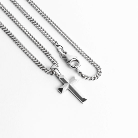 KREUZ HALSKETTE DIAMANTIERT 925 SILBER RHODINIERT - IDENTIM®