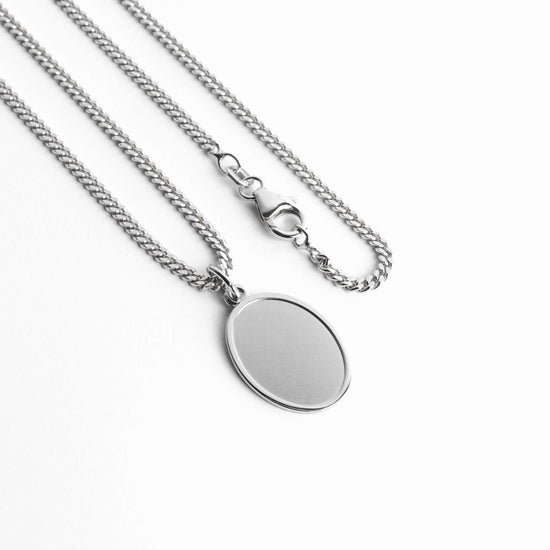 GRAVEERPLAATJE OVAAL COLLIER 925 ZILVER GERHODINEERD - IDENTIM®