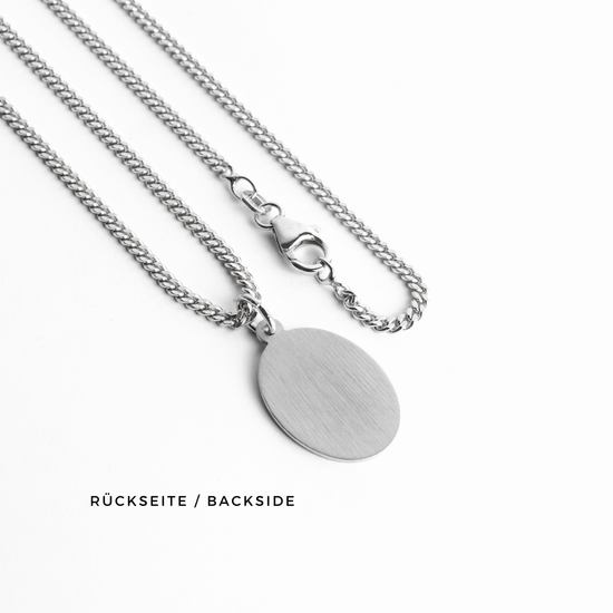 GRAVEERPLAATJE OVAAL COLLIER 925 ZILVER GERHODINEERD - IDENTIM®
