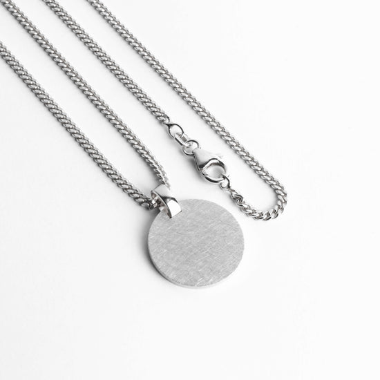 ENGRAVING PLATE ROUND ICE MATT NECKLACE 925 SILVER RHODIUM PLATED - IDENTIM®