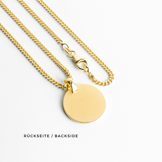 ENGRAVING PLATE ROUND ICE MATT NECKLACE 925 SILVER 18 CARAT GOLD PLATED - IDENTIM®