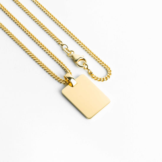 engraving plate rectangular necklace large 925 silver 18 carat gold-plated - IDENTIM®