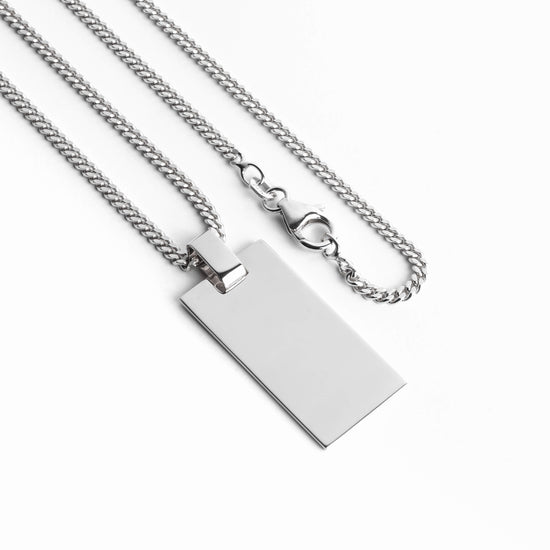 ENGRAVING PLATE RECTANGLE NECKLACE 925 SILVER RHODIUM PLATED - IDENTIM®
