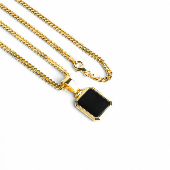 ONYX OCTAGON NECKLACE 925 SILVER 18 CARAT GOLD PLATED - IDENTIM®