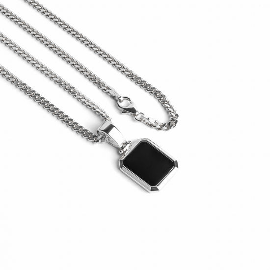 ONYX OCTAGON NECKLACE 925 SILVER RHODIUM-PLATED - IDENTIM®