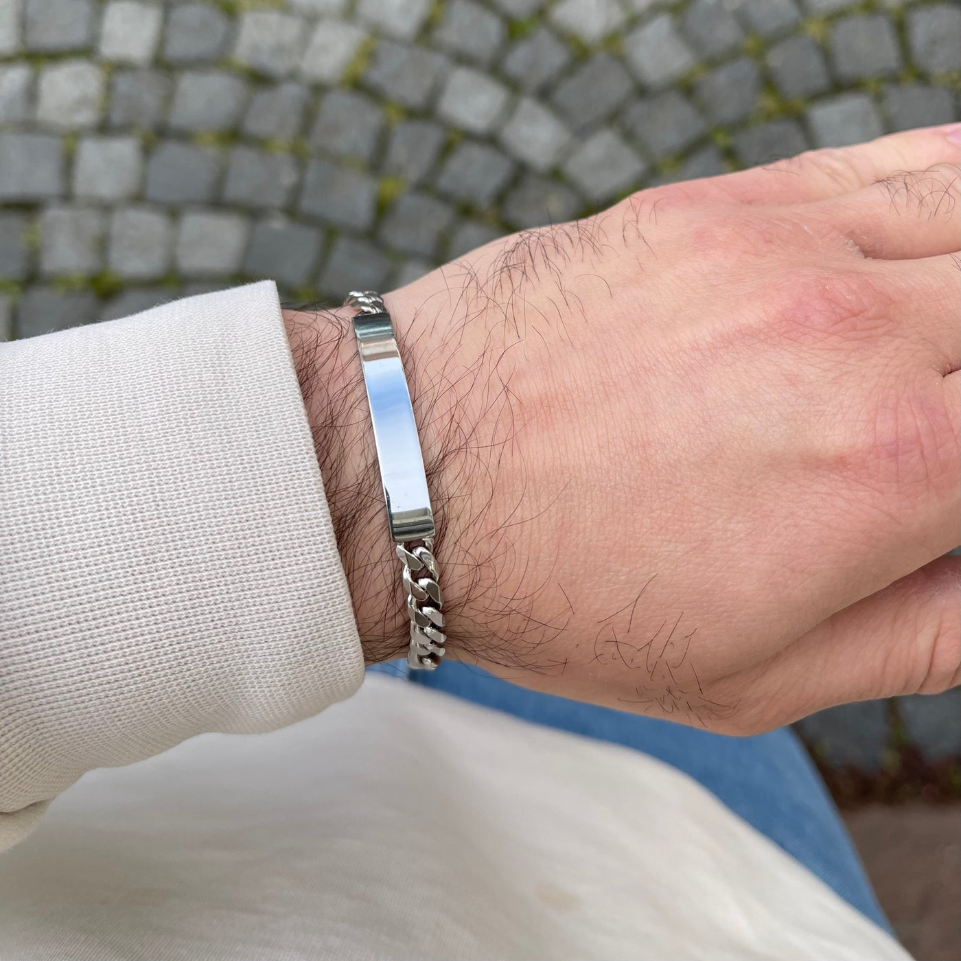 IDENTIM® ID-Armband Figarokette Breit deiner Gravurarmband Armband Silber mit 925 Rhodiniert Ident Wunschgravur