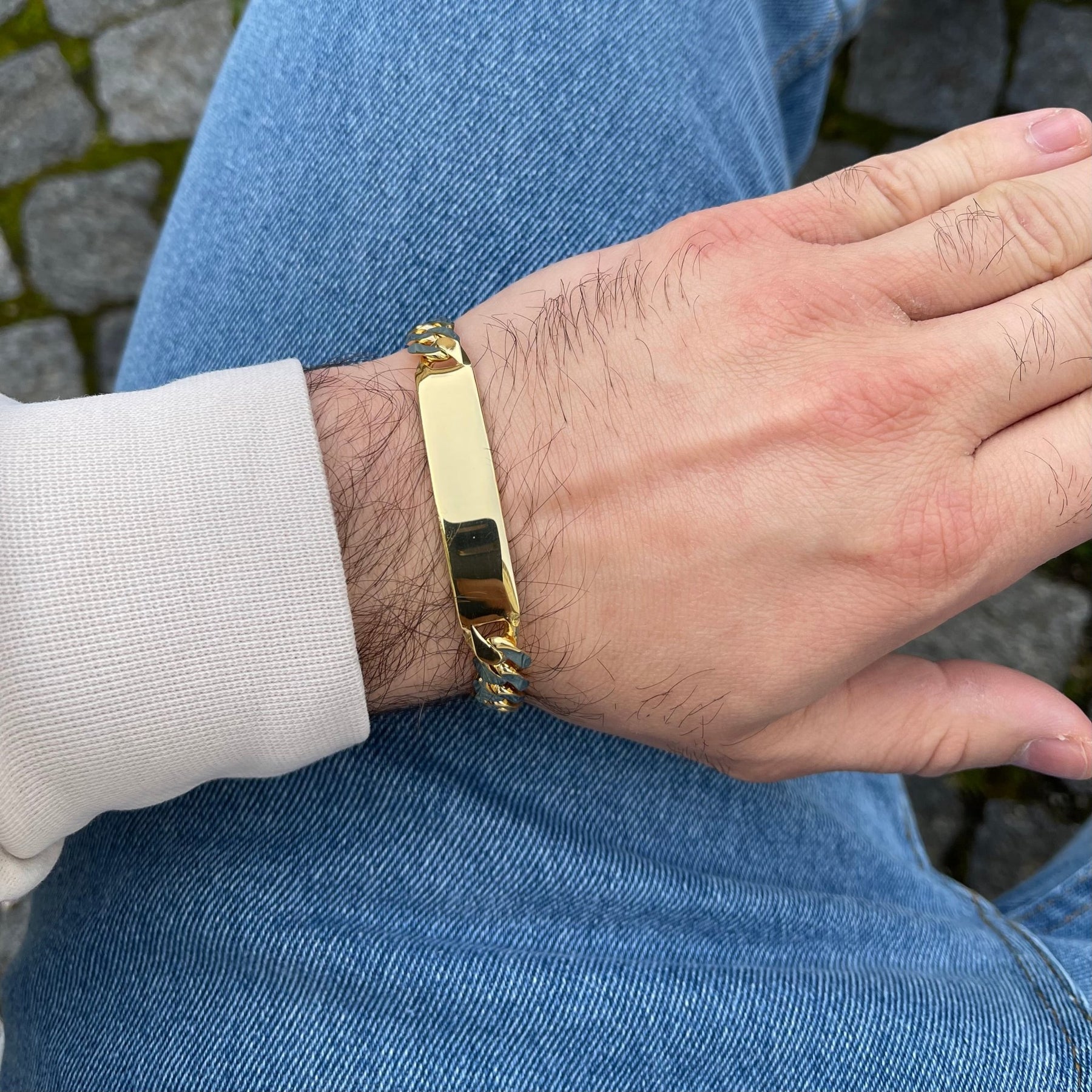 18 ID-Armband Wunschgravur Armband IDENTIM® 925 Ident Karat Vergoldet Panzerkette Gravurarmband Facettiert mit deiner Breit