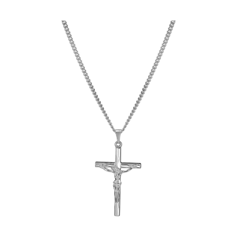 Kreuz Anhänger Edelstahl - Doppel Kreuz Halskette - 2 Kreuze silbern  45/1,1cm
