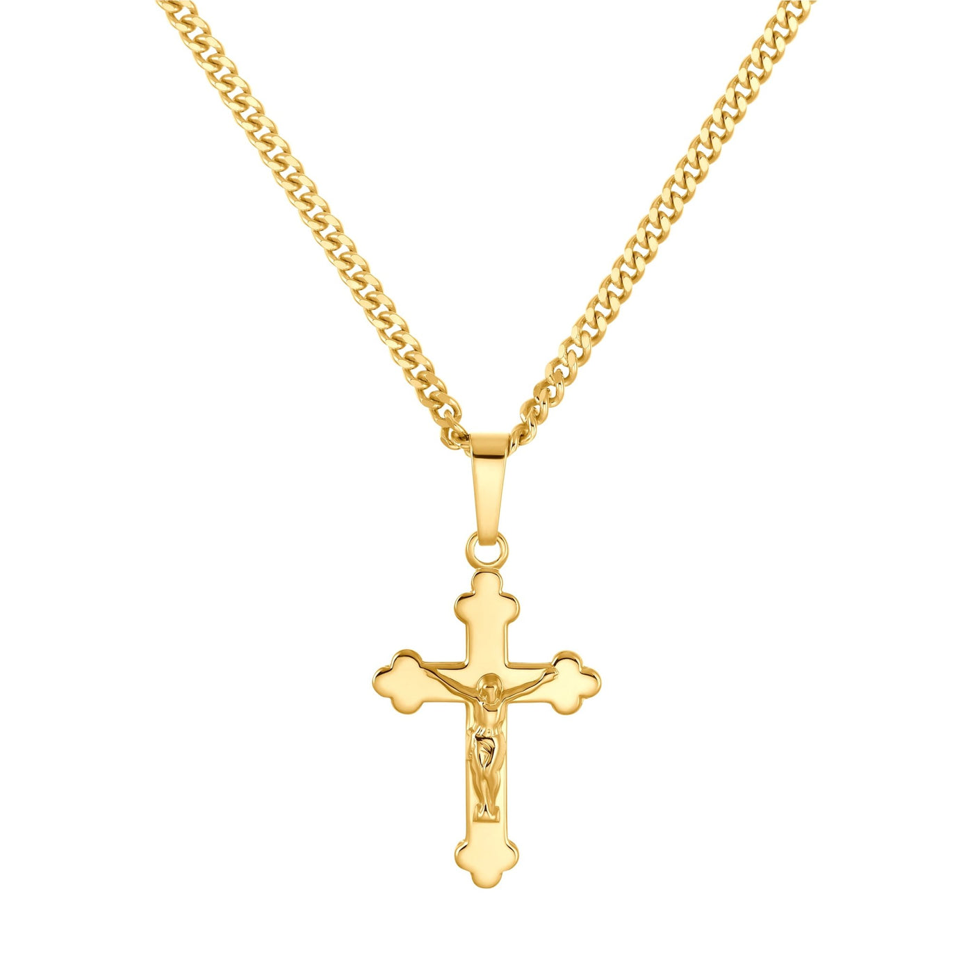 IDENTIM® Herren Kreuz Anhänger Halskette Poliert Kruzifix 333 Gold