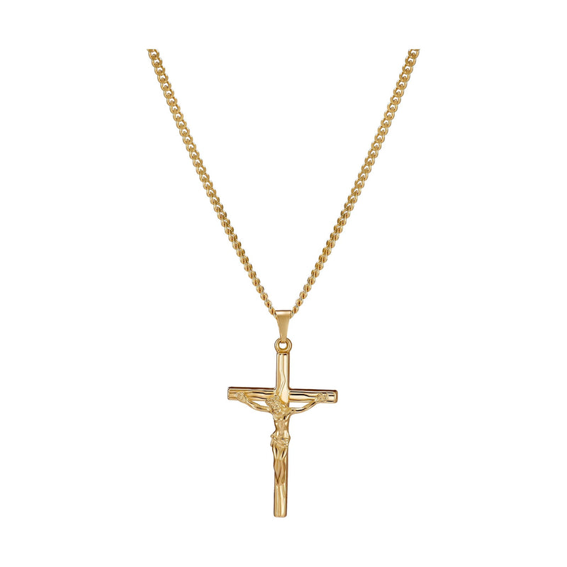 IDENTIM® Herren Kreuz Anhänger Halskette Jesus Korpus Kruzifix 333 Gold