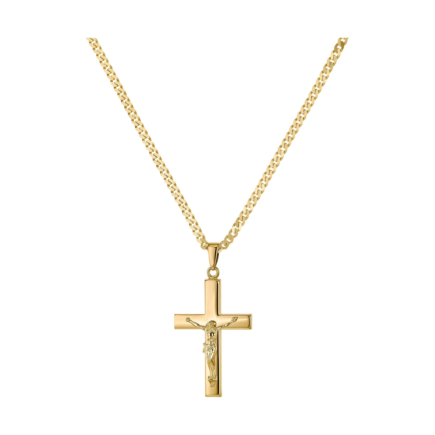 IDENTIM® Herren Halskette Jesus Kreuz Anhänger 925 Silber 18 Karat Vergoldet