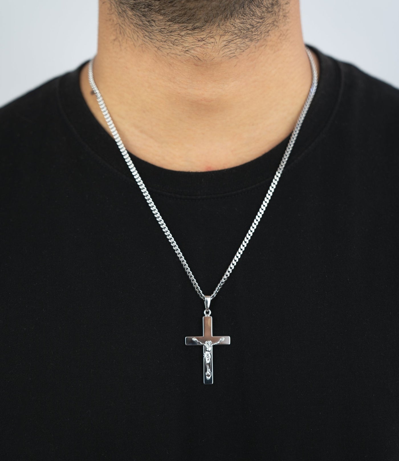 IDENTIM® Halskette Rhodiniert Anhänger Kreuz Herren 925 Silber Jesus