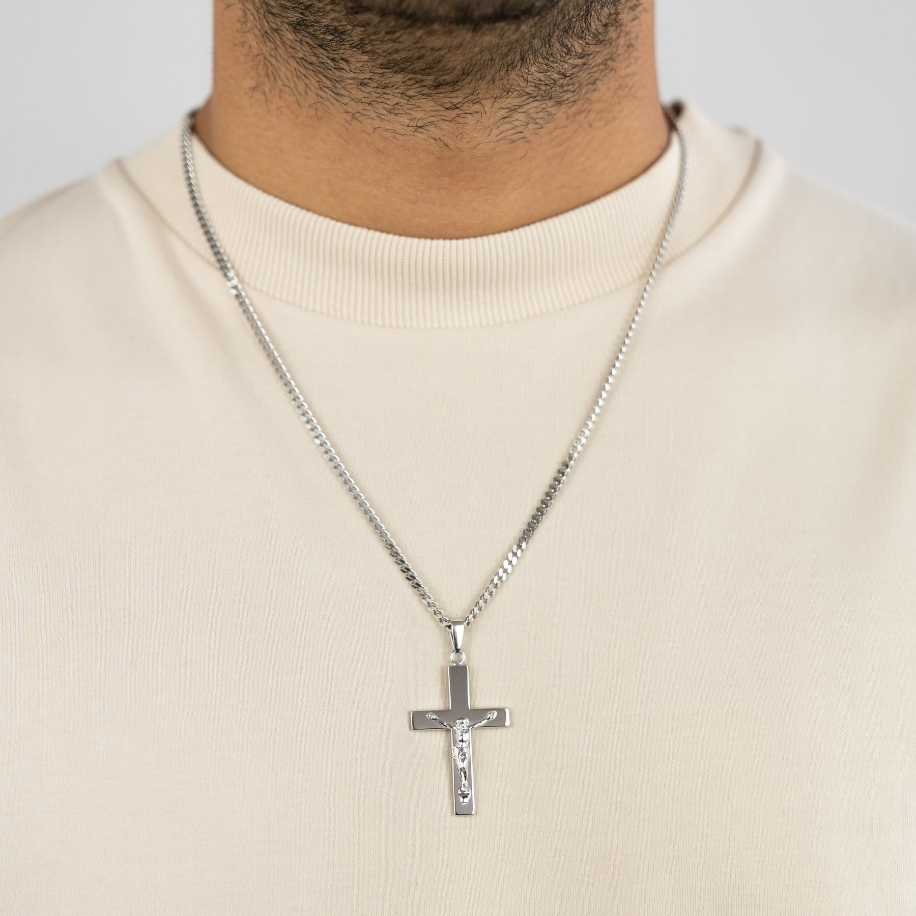 IDENTIM® Herren Halskette Jesus Kreuz Anhänger 925 Silber Rhodiniert