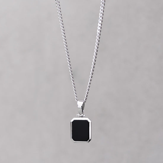 ONYX OCTAGON NECKLACE 925 SILVER RHODIUM-PLATED - IDENTIM®