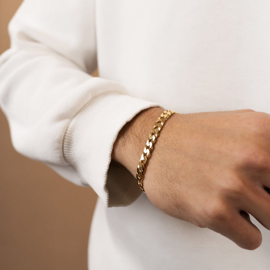 CURB CHAIN BRACELET 7.80MM 925 SILVER 18 CARAT GOLD PLATED - IDENTIM®