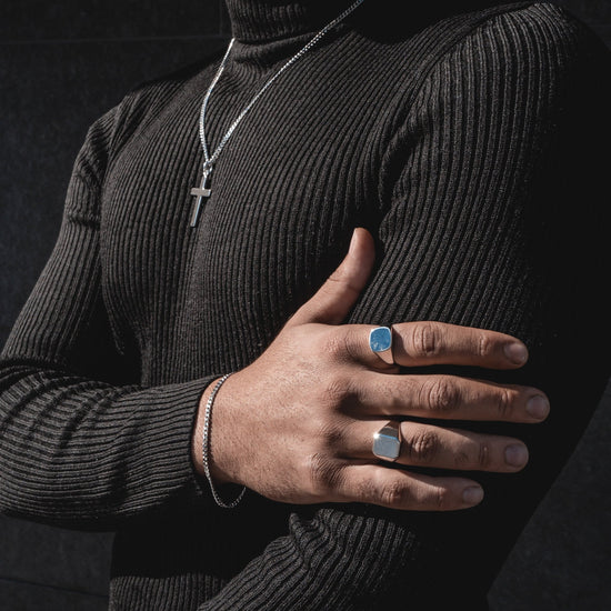 SIGNET RING LAPIS SQUARE 925 SILVER RHODIUM PLATED - IDENTIM®