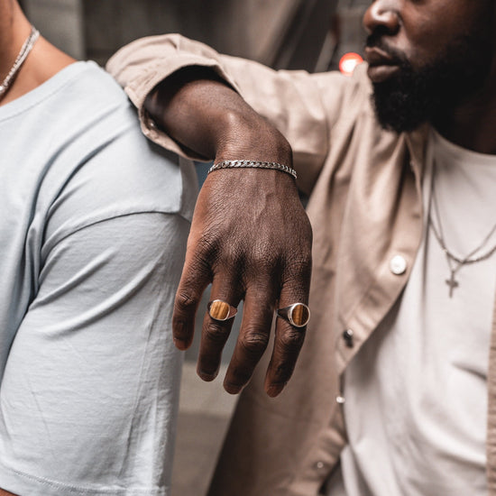 SIGNET RING TIGER'S EYE OVAL 925 SILVER RHODIUM PLATED - IDENTIM®